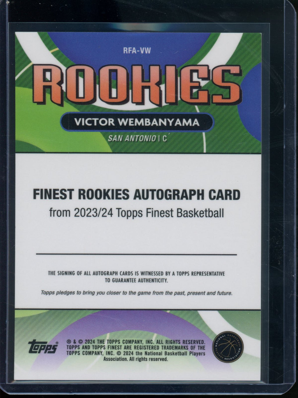 2023/24 Topps Finest Victor Wembanyama Finest Rookies RC Autograph #RFA-VW Spurs