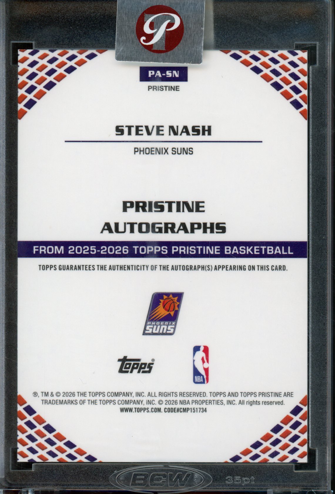 2025/26 Topps Pristine Steve Nash Purple Refractor Autograph Encased /99 Suns