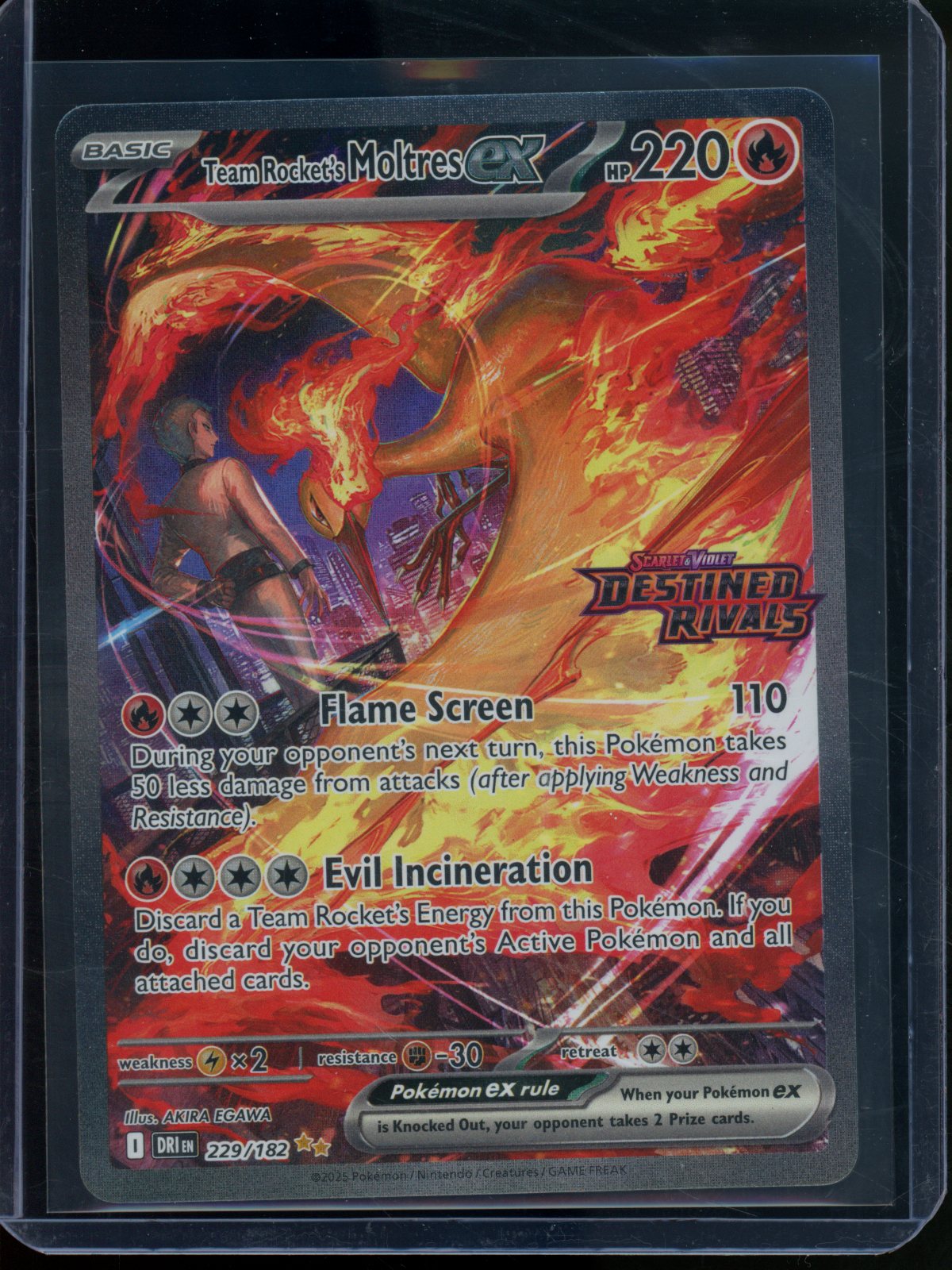 2025 Pokemon Destined Rivals Team Rocket's Moltres EX Stamped 229/182