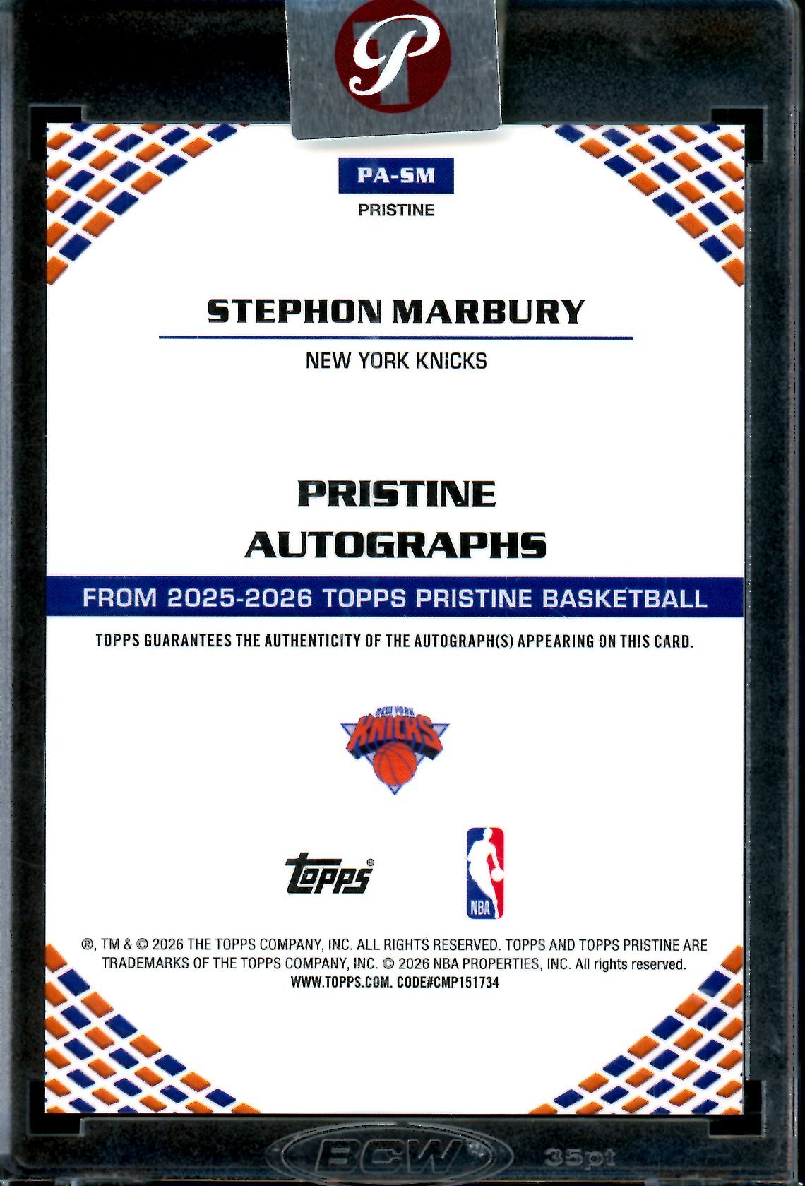 2025/26 Topps Pristine Stephon Marbury Encased Autograph Knicks