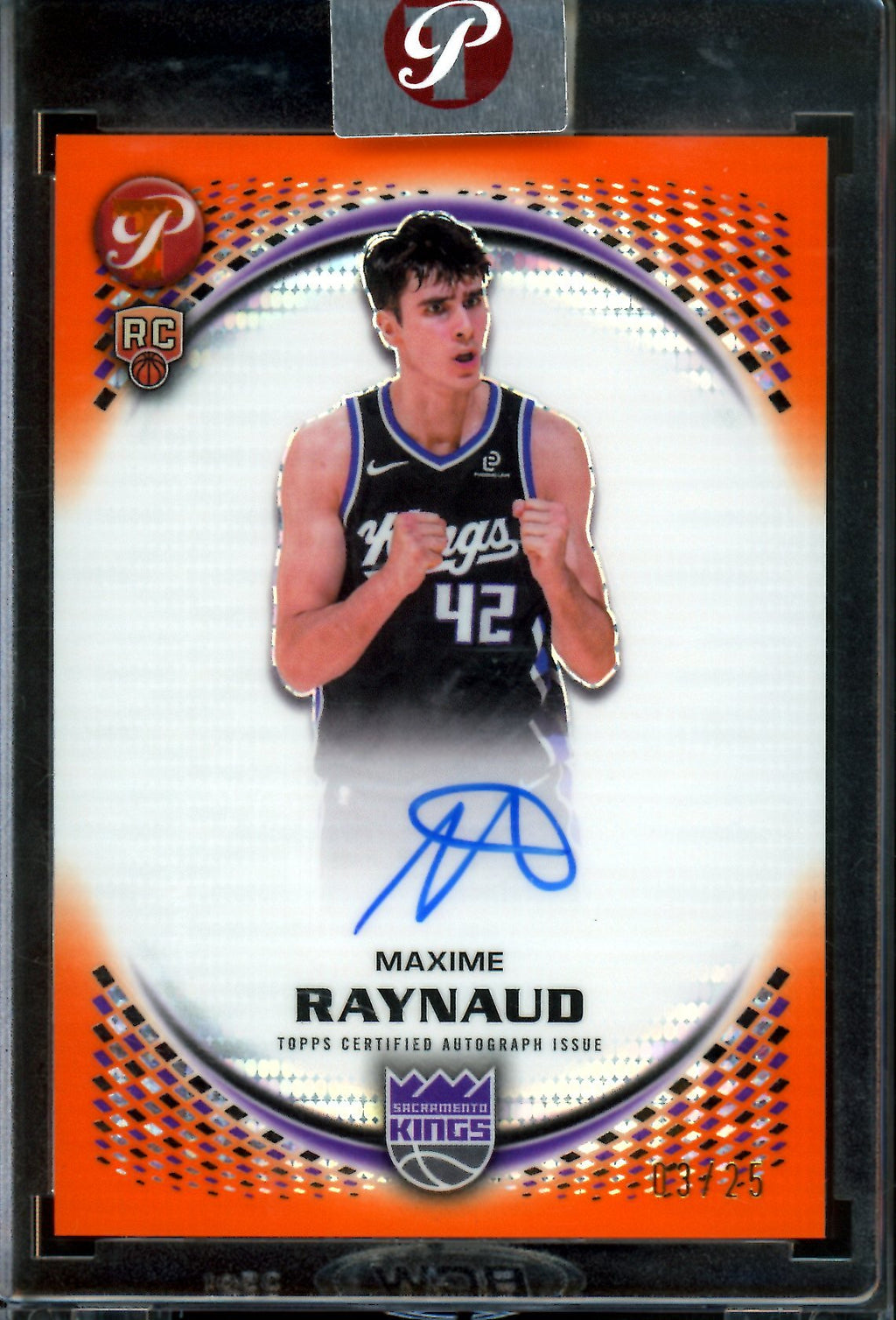 2025/26 Topps Pristine Maxime Raynaud Orange Rookie Encased Autograph /25 Kings