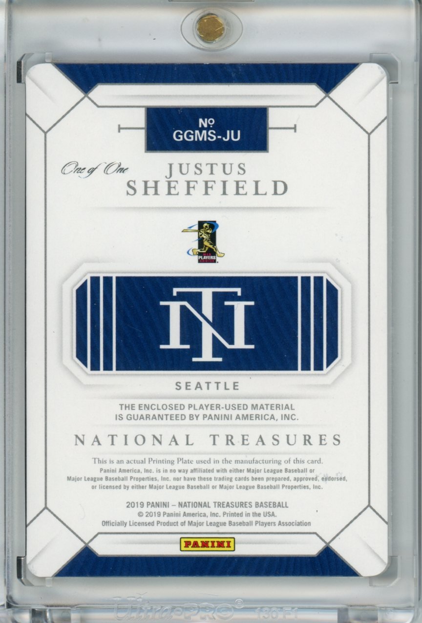 2019 Panini National Treasures Justus Sheffield Printing Plate 1/1 Mariners